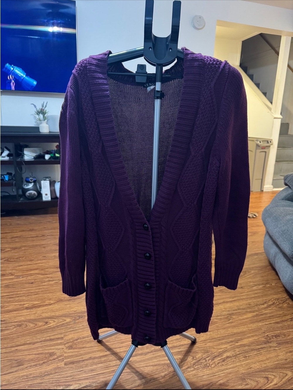 VENUS Plum Cable Knit Button-Front Cardigan